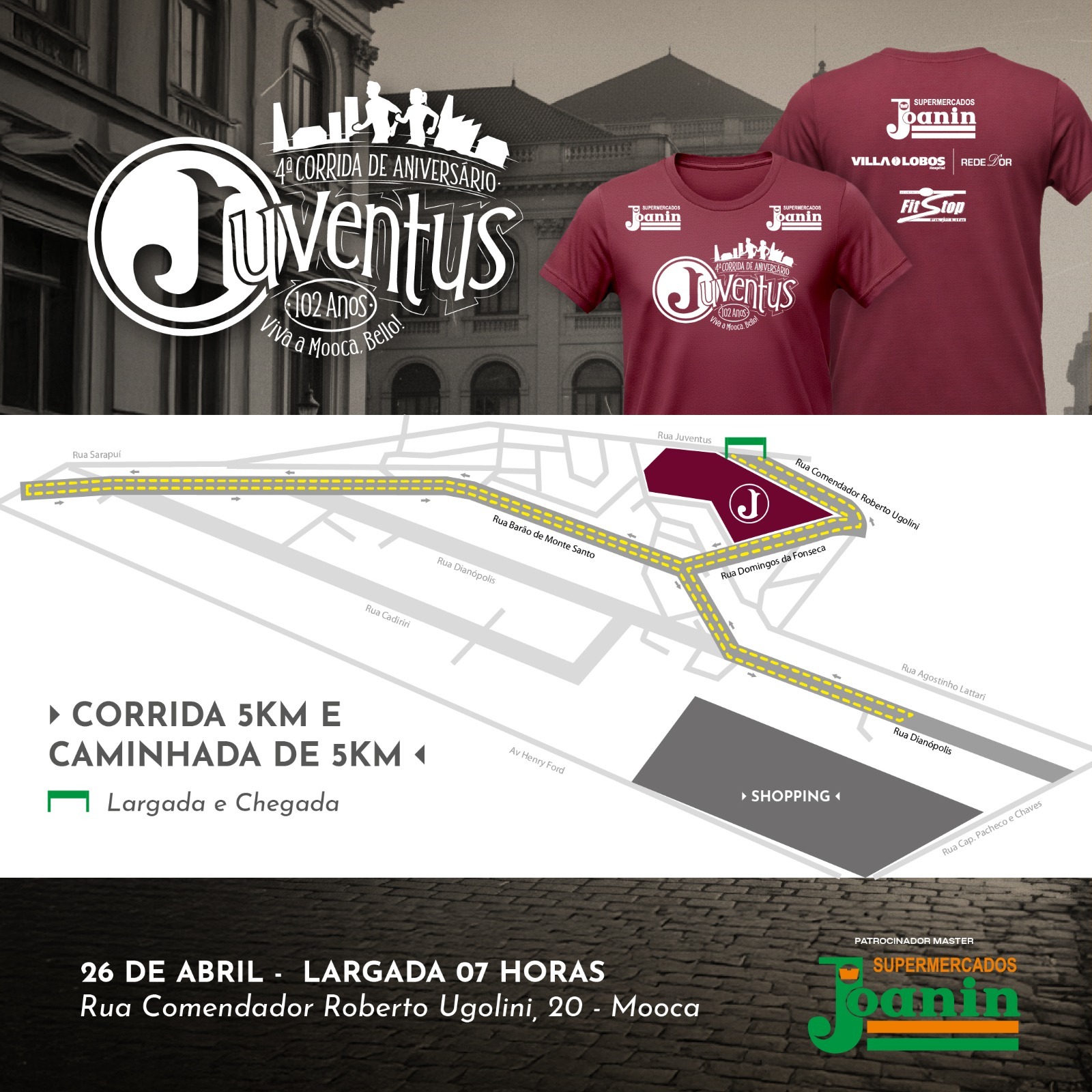 percurso corrida 5km e caminhada 5km