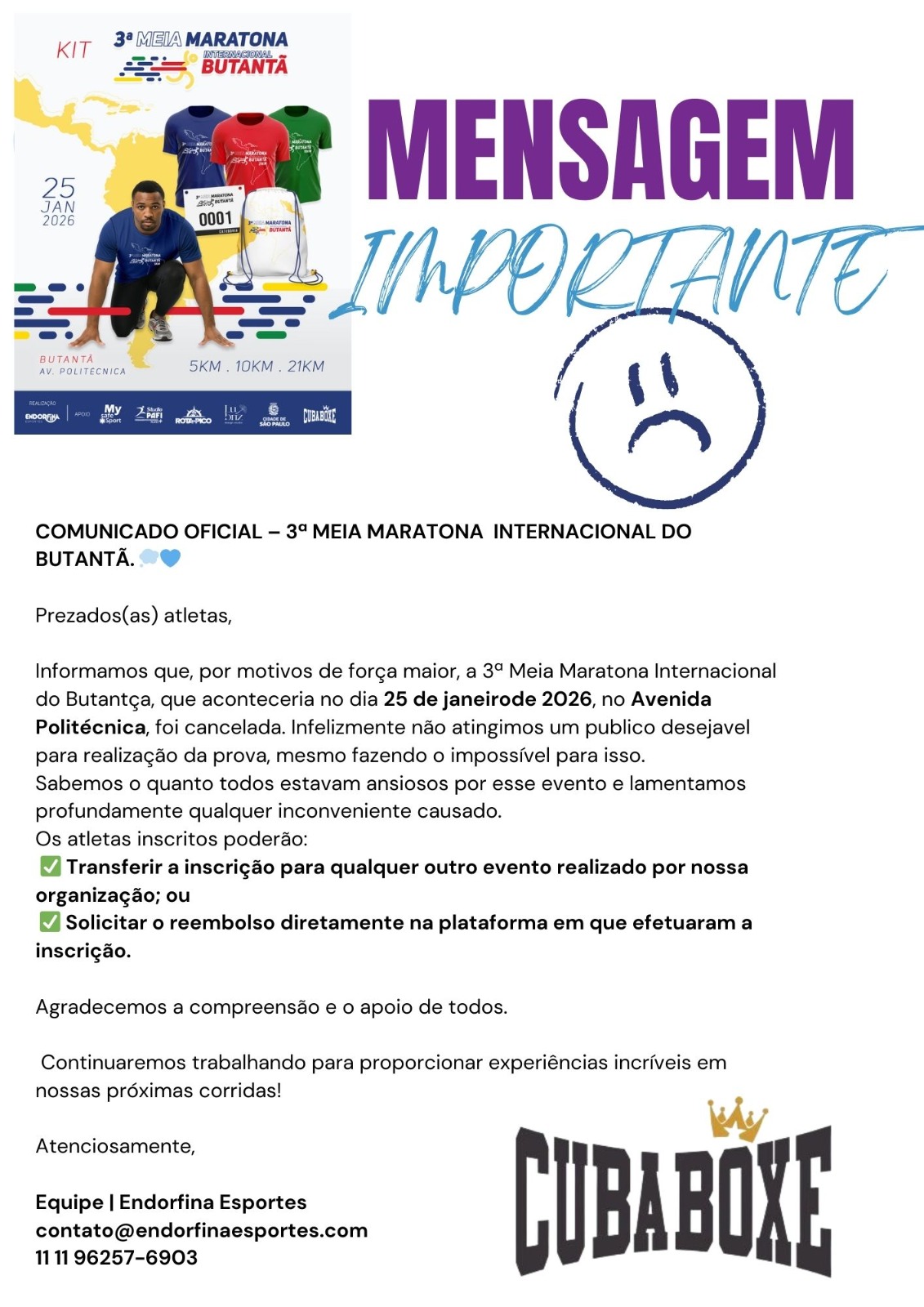 Comunicado oficial do organizador