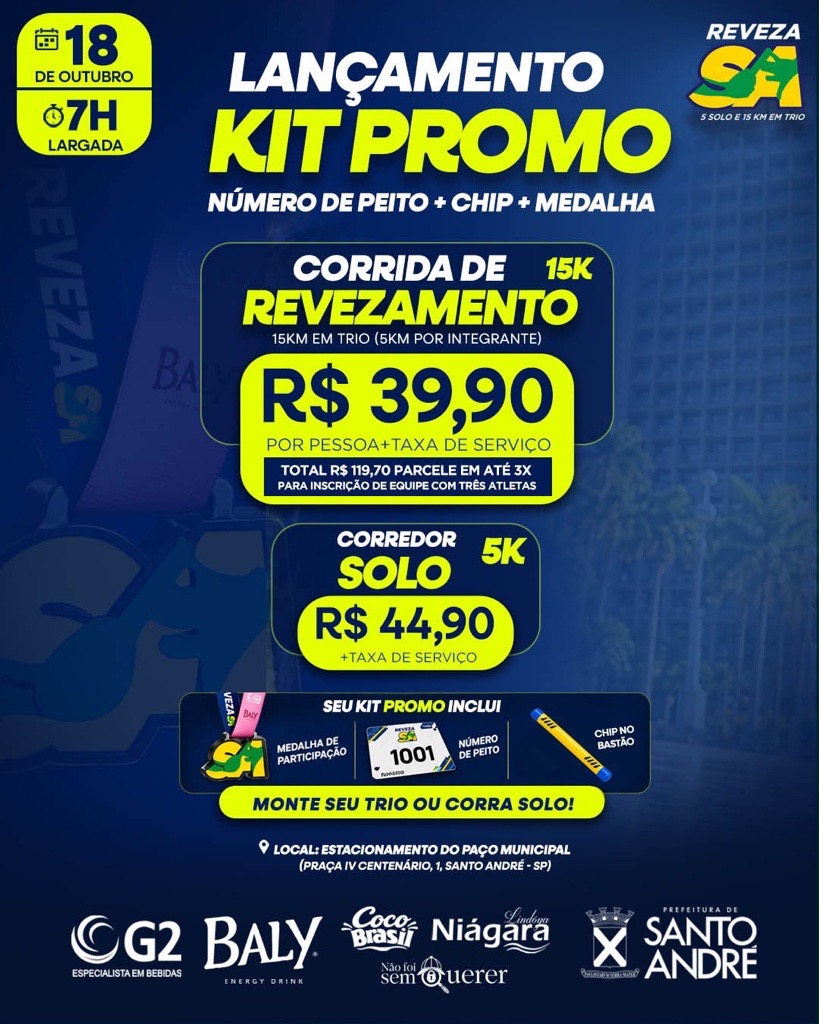 Kit Promo: número de peito, chip e medalha de participação