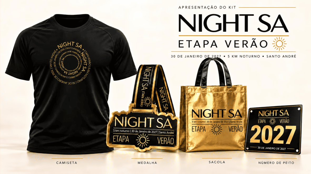 Kit Night SA Etapa Verão: camiseta, medalha, sacola e número de peito